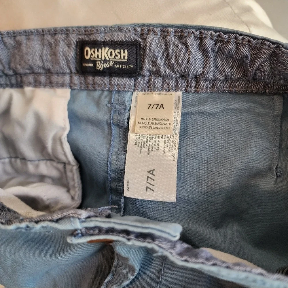 Kids sz7 Oshkosh B'gosh Boys Light Blue Chino Shorts Summer Spring Easter Preppy